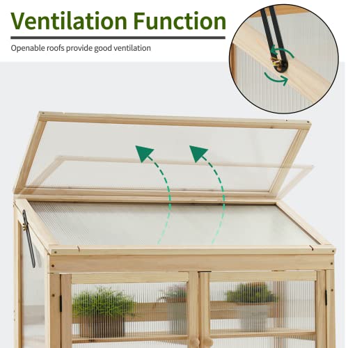 MCombo 2-Tier Wooden Cold Frame Garden Greenhouse Raised Flower Planter Shelf Bed Protection 6057-0160 (Natural)