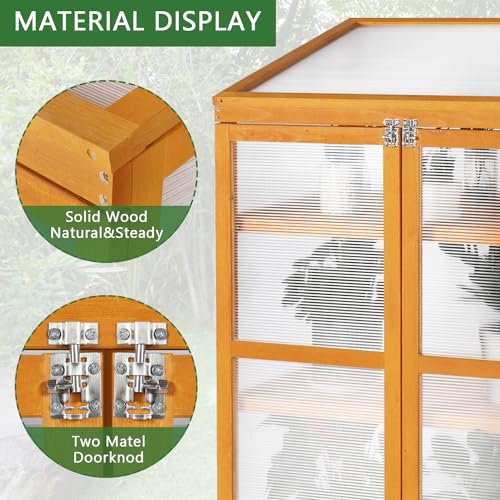 LTMEUTY Wooden Greenhouse - Cold Frame Greenhouse for Outdoor, Portable Green House with Adjustable Roof and 2 Shelves, Flower Planter Box with for Winter, 30” W x 22”D x 43” H