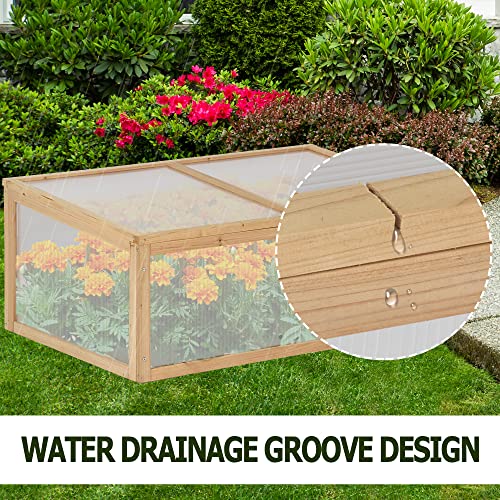 BIGTREE Wooden Cold Frame Garden Nursery Vented Greenhouse Raised Flower Planter Portable with Openable Top for Home Decor Patio Balcony Garden Backyard