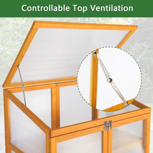 LTMEUTY Wooden Greenhouse - Cold Frame Greenhouse for Outdoor, Portable Green House with Adjustable Roof and 2 Shelves, Flower Planter Box with for Winter, 30” W x 22”D x 43” H