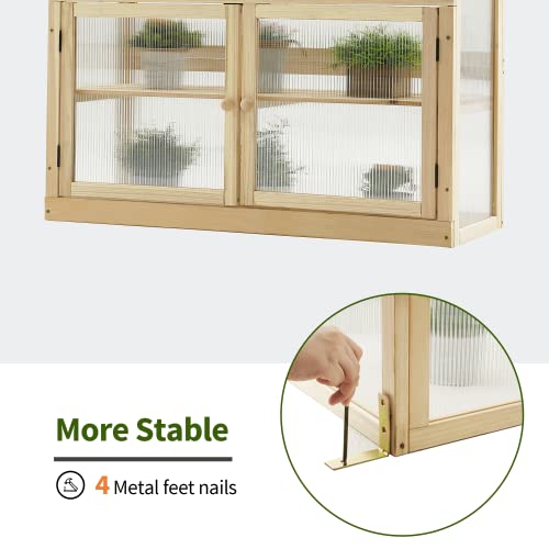 MCombo 2-Tier Wooden Cold Frame Garden Greenhouse Raised Flower Planter Shelf Bed Protection 6057-0160 (Natural)