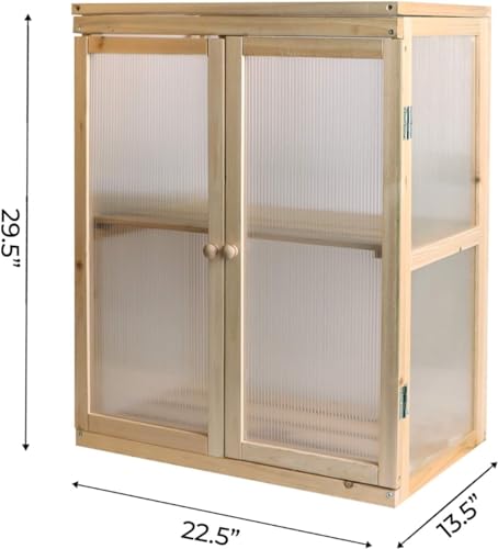 Wooden Cold Frame Greenhouse 2-Tier Garden Mini Nursery Vented Planter Wood Portable Flower Cabinet Front Top Opening Home Decor Indoor Backyard Outdoor 22X14X29