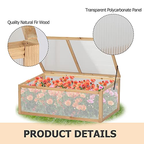 BIGTREE Wooden Cold Frame Garden Nursery Vented Greenhouse Raised Flower Planter Portable with Openable Top for Home Decor Patio Balcony Garden Backyard