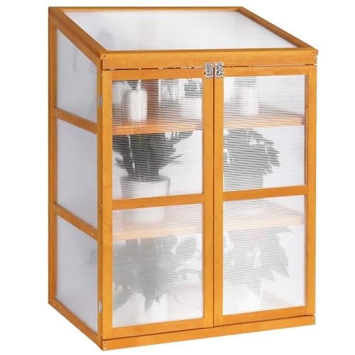 LTMEUTY Wooden Greenhouse - Cold Frame Greenhouse for Outdoor, Portable Green House with Adjustable Roof and 2 Shelves, Flower Planter Box with for Winter, 30” W x 22”D x 43” H