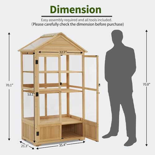 MCombo Cold Frame Greenhouse, 3 Tier Wooden Greenhouse Cabinet with Adjustable Shelf, Garden Cold Frame Shed for Outdoor Indoor Use, 0847 (Natural)