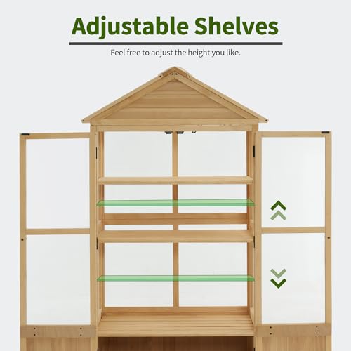 MCombo Cold Frame Greenhouse, 3 Tier Wooden Greenhouse Cabinet with Adjustable Shelf, Garden Cold Frame Shed for Outdoor Indoor Use, 0847 (Natural)