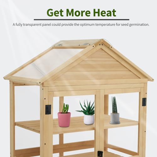 MCombo Cold Frame Greenhouse, 3 Tier Wooden Greenhouse Cabinet with Adjustable Shelf, Garden Cold Frame Shed for Outdoor Indoor Use, 0847 (Natural)