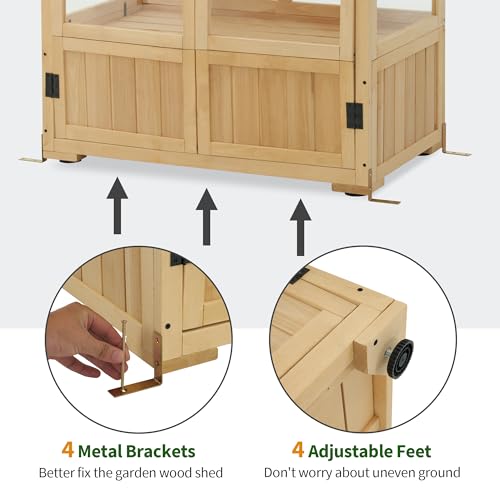 MCombo Cold Frame Greenhouse, 3 Tier Wooden Greenhouse Cabinet with Adjustable Shelf, Garden Cold Frame Shed for Outdoor Indoor Use, 0847 (Natural)