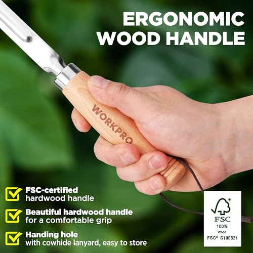 WORKPRO Garden Tool Set, 3 Pcs Gardening Tools with Wood Handle, Weed Puller, Crack Weeder and Hand Trowel, Durable Garden Hand Tools for Planting, Digging, Weeding, Ideal Garden Gifts for Men Women