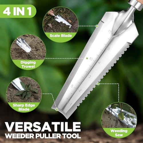 WORKPRO Garden Tool Set, 3 Pcs Gardening Tools with Wood Handle, Weed Puller, Crack Weeder and Hand Trowel, Durable Garden Hand Tools for Planting, Digging, Weeding, Ideal Garden Gifts for Men Women