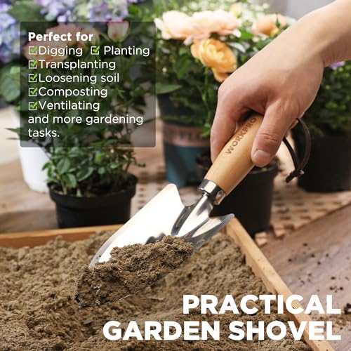 WORKPRO Garden Tool Set, 3 Pcs Gardening Tools with Wood Handle, Weed Puller, Crack Weeder and Hand Trowel, Durable Garden Hand Tools for Planting, Digging, Weeding, Ideal Garden Gifts for Men Women