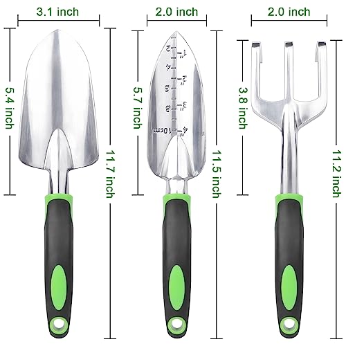 Garden Tools Set, 3 Pack Heavy Duty Gardening Tools Set Include Garden Shovel, Transplant Trowel and Hand Rake with Ergonomic Non-Slip Handle, Aluminum Alloy Lawn and Garden Hand Tools for Planting
