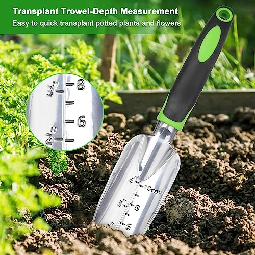 Garden Tools Set, 3 Pack Heavy Duty Gardening Tools Set Include Garden Shovel, Transplant Trowel and Hand Rake with Ergonomic Non-Slip Handle, Aluminum Alloy Lawn and Garden Hand Tools for Planting