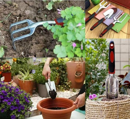Garden Tools Set 3 Pack Gardening Include Garden Shovel Transplant Trowel and Hand Rake with Ergonomic Non-Slip Handle for Women Men Mom or Dad Hand Tools Kit (3 Pieces Red)