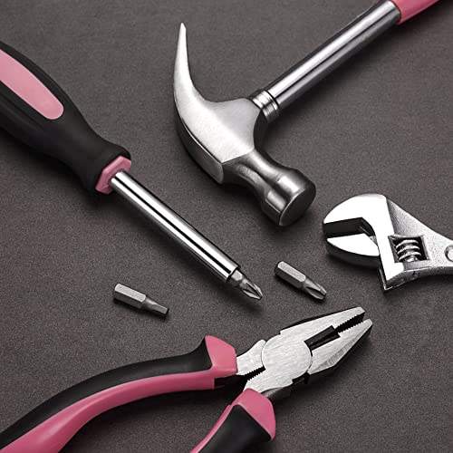 Trimate, Hand Tool Set, Includes, Hammer, Screwdriver, Plier, Tweezer,Tape Measure (Pink 15pcs Set)
