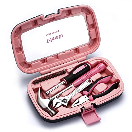 Trimate, Hand Tool Set, Includes, Hammer, Screwdriver, Plier, Tweezer,Tape Measure (Pink 15pcs Set)