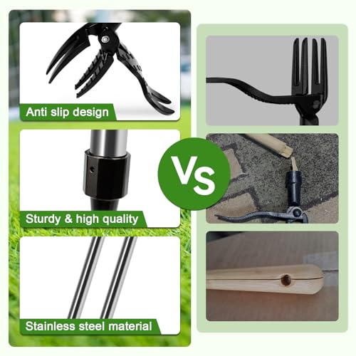 ELECROW Weed Puller Tool, Stand Up Stainless Steel Weeder Hand Tool, Long Handle Garden Weeding Tool with 4 Claws, Weed Remover Tool - Easily Remove Weeds