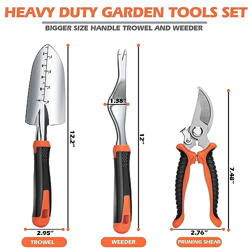 Fecsam Garden Tools Set, Updated 3 PCS Heavy Duty Gardening Kit - Hand Shovel/Trowel, Manual Weeder and Sharp Bypass Pruning Shears/Scissors/Clippers with Bigger Ergonomic Handle, Ideal Gift