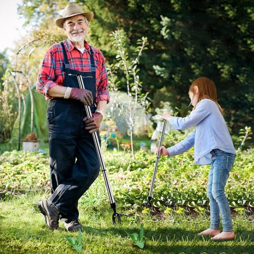 ELECROW Weed Puller Tool, Stand Up Stainless Steel Weeder Hand Tool, Long Handle Garden Weeding Tool with 4 Claws, Weed Remover Tool - Easily Remove Weeds