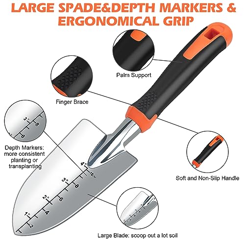 Fecsam Garden Tools Set, Updated 3 PCS Heavy Duty Gardening Kit - Hand Shovel/Trowel, Manual Weeder and Sharp Bypass Pruning Shears/Scissors/Clippers with Bigger Ergonomic Handle, Ideal Gift