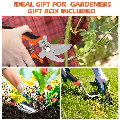 Fecsam Garden Tools Set, Updated 3 PCS Heavy Duty Gardening Kit - Hand Shovel/Trowel, Manual Weeder and Sharp Bypass Pruning Shears/Scissors/Clippers with Bigger Ergonomic Handle, Ideal Gift