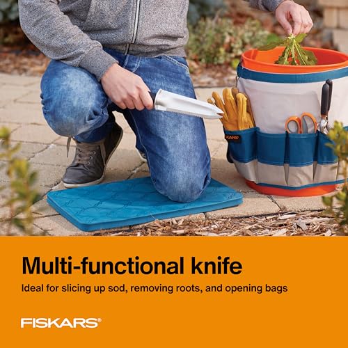 Fiskars Multi-Purpose Garden Knife - Planting Tool for Weeding, Digging, and Cultivating with Hanging Hole - Steel Head - Lawn and Yard Tools - Black/Orange