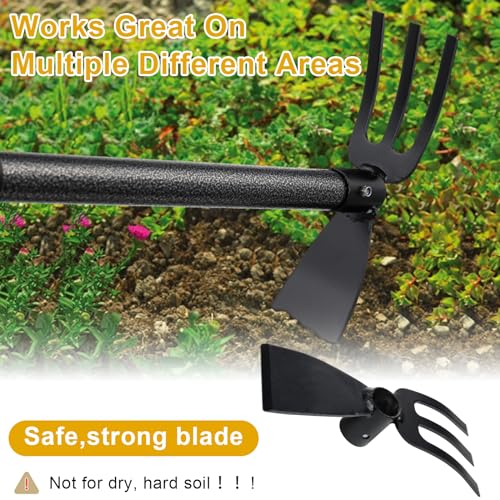 Hoe and Cultivator - 45” Long Handle - Heavy Duty Garden Hoe Tiller, Standing Hoe Garden Tools Durable Cultivator Hoe Hand Rake Fork for Gardening Weeding Planting Loosening Soil, Digging