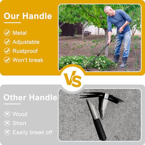 Hoe and Cultivator - 45” Long Handle - Heavy Duty Garden Hoe Tiller, Standing Hoe Garden Tools Durable Cultivator Hoe Hand Rake Fork for Gardening Weeding Planting Loosening Soil, Digging