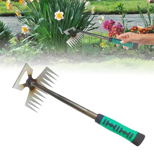 Scappof Gardening Hand Weeder Tools, 2024 New Weeding Artifact Uprooting Weeding Tool Weeding Rake Uprooting Weeding Tool, Multifunctional Garden Hand Weeder Tools for Garden (5 Tines)