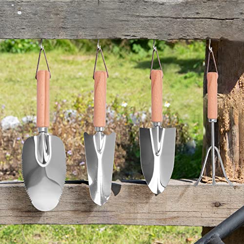 Whonline Gardening Tools Set of 4, Garden Tool Kit Comes with Wooden Alloy Multifunctional Fertilizer Products, Trowel and Hand Fork for Gardening Gifts, Planting Supplies Outdoor and Indoor