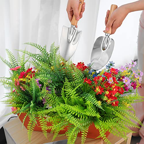 Whonline Gardening Tools Set of 4, Garden Tool Kit Comes with Wooden Alloy Multifunctional Fertilizer Products, Trowel and Hand Fork for Gardening Gifts, Planting Supplies Outdoor and Indoor
