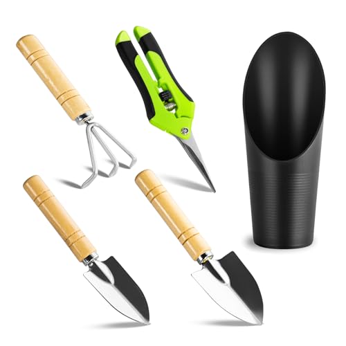 Josteve 5Pcs Succulent Tools Mini Garden Small Gardening Tools Indoor, Pruning Shear Gardening Scissors, Hand Tool kit for Bonsai, Cactus, Fairy, Houseplant of Transplanting, Repotting, Seedling Soil