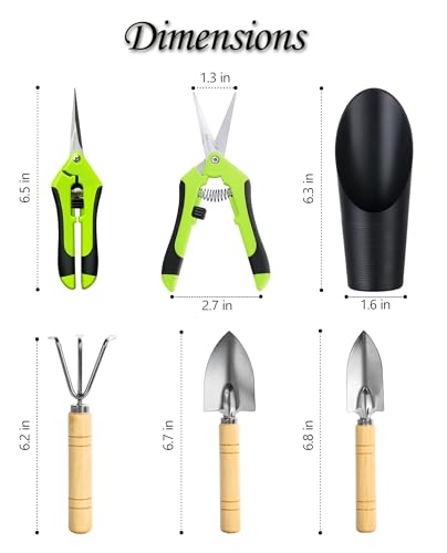 Josteve 5Pcs Succulent Tools Mini Garden Small Gardening Tools Indoor, Pruning Shear Gardening Scissors, Hand Tool kit for Bonsai, Cactus, Fairy, Houseplant of Transplanting, Repotting, Seedling Soil
