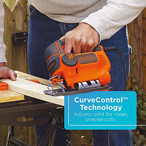 BLACK+DECKER Jig Saw, 5-Amp, 3,000 Blade Speed, 45 Degree Beveled Cuts, ¾-Inch Orbital Blade, 4 Curve Settings, Corded (BDEJS600C)