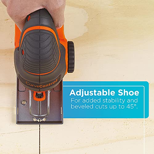 BLACK+DECKER Jig Saw, 5-Amp, 3,000 Blade Speed, 45 Degree Beveled Cuts, ¾-Inch Orbital Blade, 4 Curve Settings, Corded (BDEJS600C)