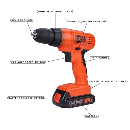 BLACK+DECKER 20V MAX Drill & Home Tool Kit, 34 Piece (BDCD120VA), Orange
