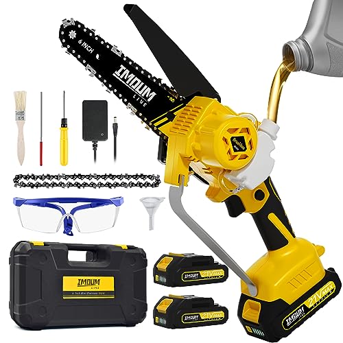 Mini Chainsaw Cordless 6'' with 2×21V Battery, IMOUMLIVE Brushless Powerful Electric Small Hand Portable Chain Saw with Auto Oiler, Lightweight, 2.2 lbs, Handheld, Easy For Pruning, Cutting, Trimming