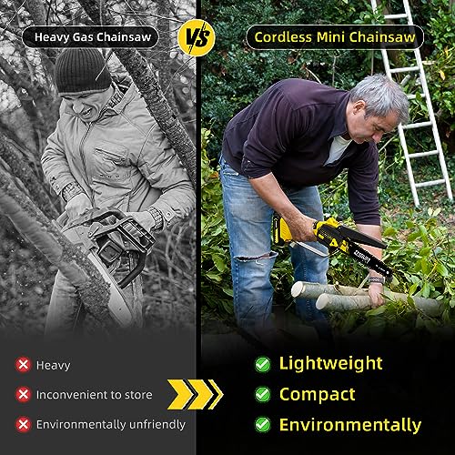 Mini Chainsaw Cordless 6'' with 2×21V Battery, IMOUMLIVE Brushless Powerful Electric Small Hand Portable Chain Saw with Auto Oiler, Lightweight, 2.2 lbs, Handheld, Easy For Pruning, Cutting, Trimming
