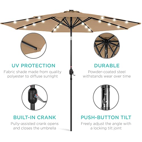 10ft Solar Powered LED Lighted Patio Umbrella - Tan
