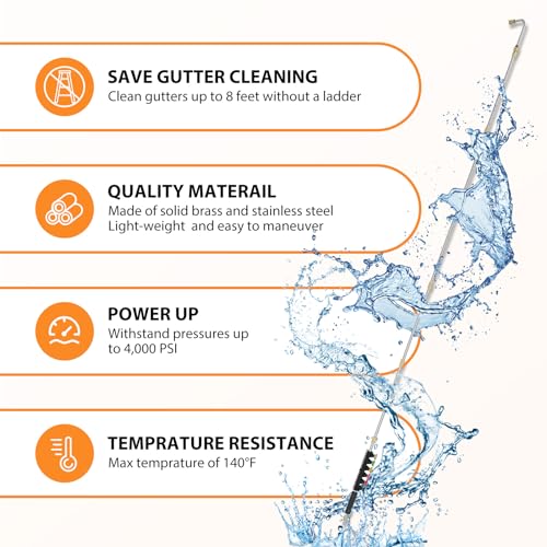 Sealegend 8FT Gutter Cleaning Tools Pressure Washer Extension Wand Upgrade Pressure Washer Accessories with 6 Spray Nozzle Tips, 3 Gutter Cleaner Attachment Curved Rod, 1/4" Quick Connect, 4000 PSI