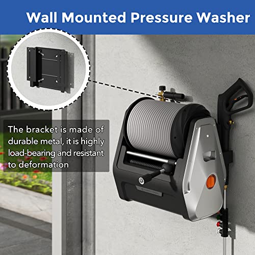 Giraffe Tools Grandfalls Pressure Washer Plus, Electric Wall Mount Power Washer with 100FT Retractable Ultra-Soft Pressure Hoses, 2200PSI, 2.4GPM, 4 Nozzles, Foam Cannon, Spray Gun for Cars/Patios