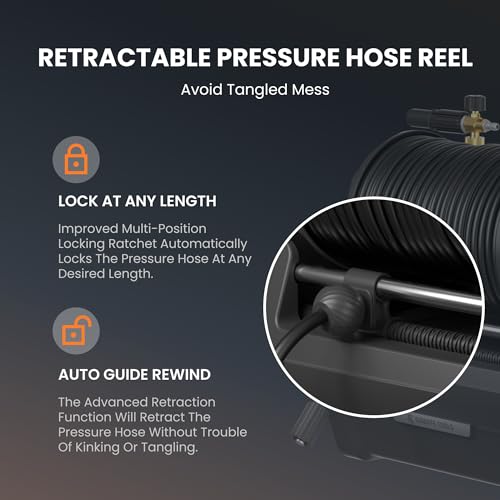 Giraffe Tools Grandfalls Pressure Washer, Electric Wall Mount Power Washer with 100FT Replaceable Pressure Hose, 2400 PSI, 2.0GPM, Foam Cannon, 4-Nozzles for Cars/Patios/Driveways/Patios, Dark Silver