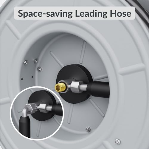 Giraffe Tools Pressure Washer Hose Reel, 1/4" x 65 ft Retractable Pressure Washer Reel,Steel Power Reel, Wall/Ceiling/Floor Mounted, 3200PSI, 2 * M22-15mm Connectors, Heavy Duty