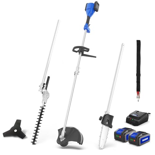 WILD BADGER POWER 40V Cordless Weed Wacker, String Trimmer/Edger, Pole Saw, Hedge Trimmer and Brush Cutter Blade, Attachment Capable 4-in-1 Multi-Tool Kit with 2 * 20V 4Ah Battery and 1*Charger