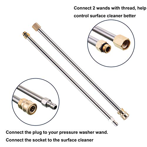 Tool Daily 15 Inch Pressure Washer Surface Cleaner Attachment with Wheels, with 2 Power Washer Extension Wands and 2 Replacement Nozzles, 3600 PSI, Black