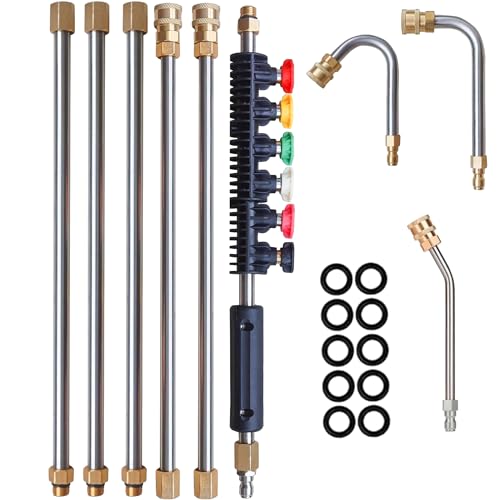 Hourleey 9 Pack Pressure Washer Extension Wand Upgrade Power Washer Lance with 6 Nozzle Tips, 30°,90°,120° Curved Rod, 1/4" Quick Connect, 4000 PSI
