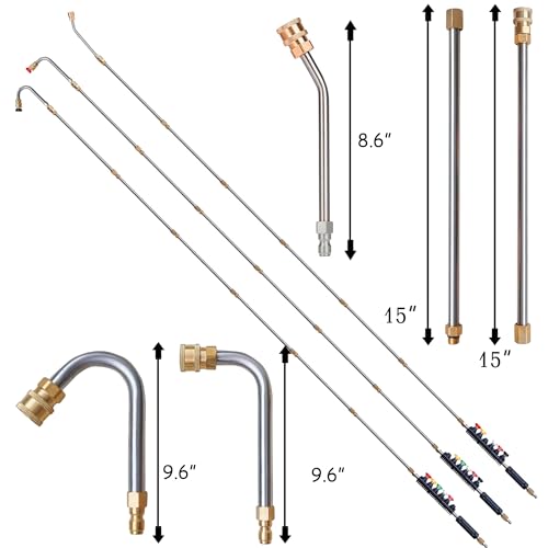 Hourleey 9 Pack Pressure Washer Extension Wand Upgrade Power Washer Lance with 6 Nozzle Tips, 30°,90°,120° Curved Rod, 1/4" Quick Connect, 4000 PSI