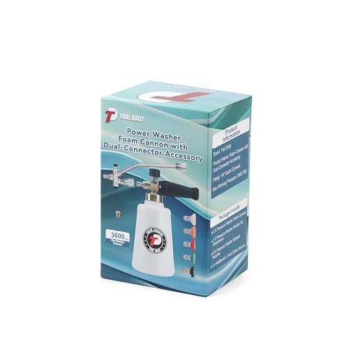 Tool Daily Foam Cannon for Pressure Washer with Double Tip Attachment, Dual Lance Wide Mouth Soap Cannon, 5 Power Washer Sprayer Nozzles, 1/4" Quick Connect, 3600 PSI