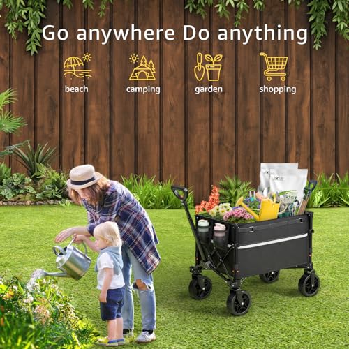 ROSONG Collapsible Wagon Cart with Wheels Foldable - Folding Utility Heavy Duty Wagons Carts for Grocery Beach Sports Garden Shopping Camping Wheelbarrows