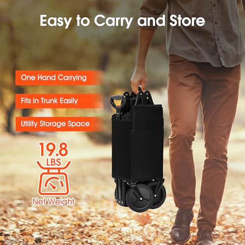 Homgava Collapsible Folding Wagon Cart,Heavy Duty Garden Cart with All Terrain Wheels,Portable Large Capacity Utility Wagon Cart for Camping Fishing Sports Shopping, Black
